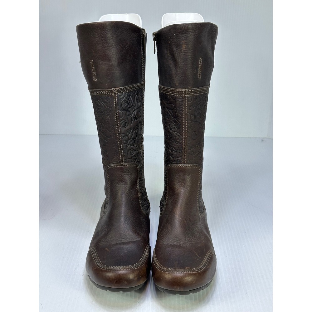Timberland Earthkeepers Brown Leather Floral Embossed Tall Boots 20659 Women 8.5
